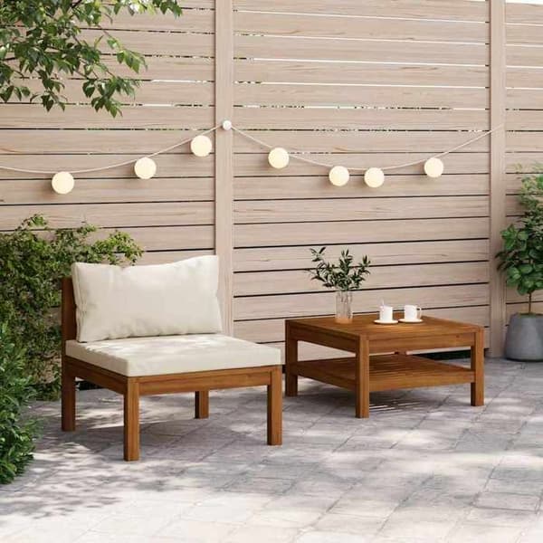 Maison Exclusive - Sæt af 2 sofaer og puder i cremehvid solid akacietræ