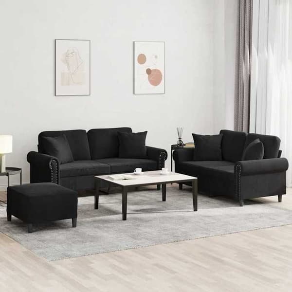 Maison Exclusive - 3 kpl:n sohvasetti mustilla samettityynyillä