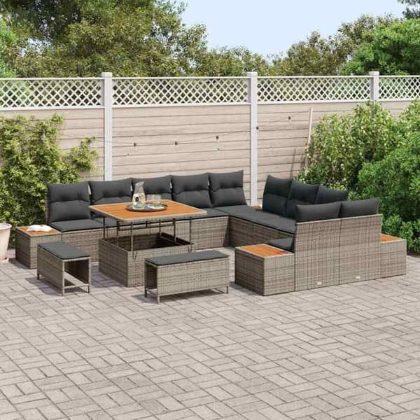 Trädgårdsmöbelset - EXKLUSIV HEM - 13 delar - 12 platser - Grå - Poly rattan & stål Grå
