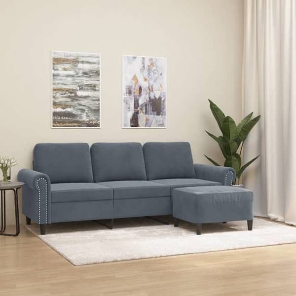 Maison Exclusive - 3-sitssoffa med fotpall Mörkgrå 180 cm Sammet