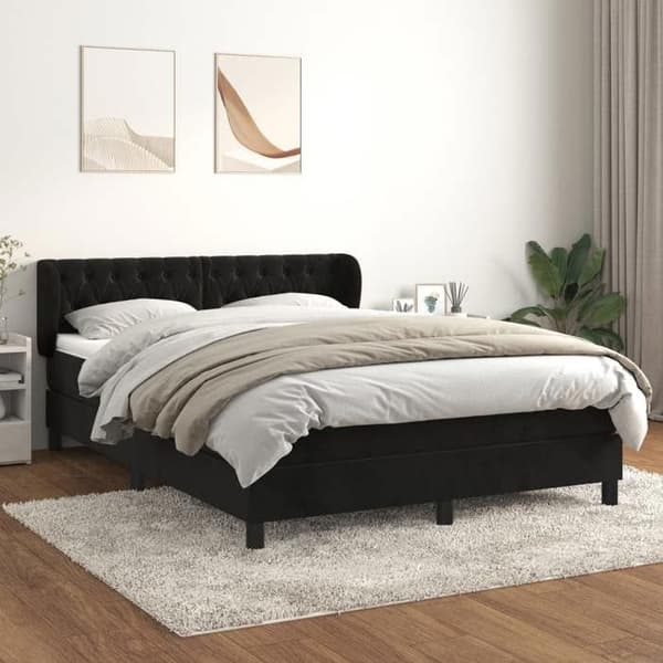 Maison Exclusive - Seng med lameller og madras Sort 140x200 cm Velour