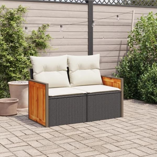 Maison Exclusive - Trädgårdsoffa med kuddar 2 platser svart flätad resin
