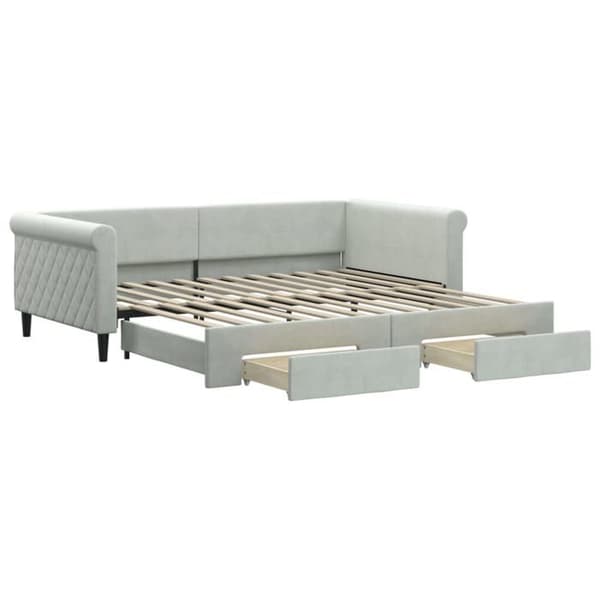 Lit gigogne - MAISON EXCLUSIVE - Päivävuode 100x200 - Harmaa sametti - 2 laatikkoa - Metallipuukehys
