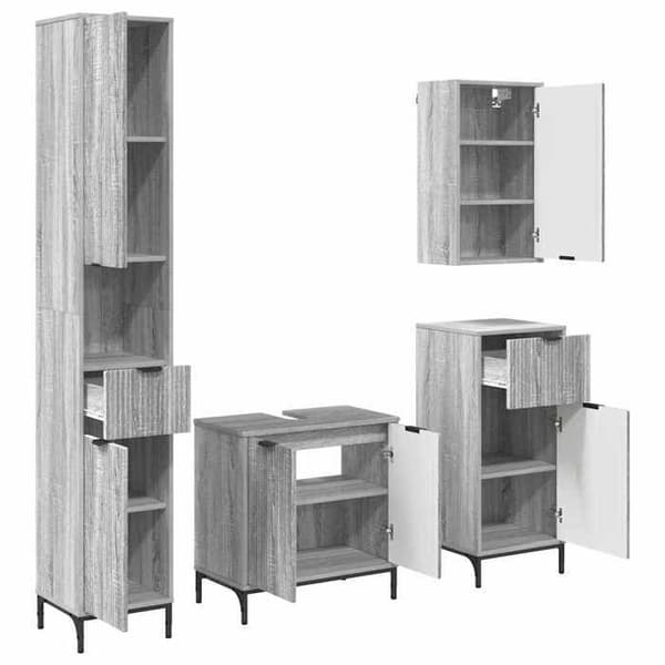 Badrumsmöbel - EXKLUSIV HEM - 4-delat set - Sonoma grå - Ingenjörsträ - Väggmonterad Gris Sonoma
