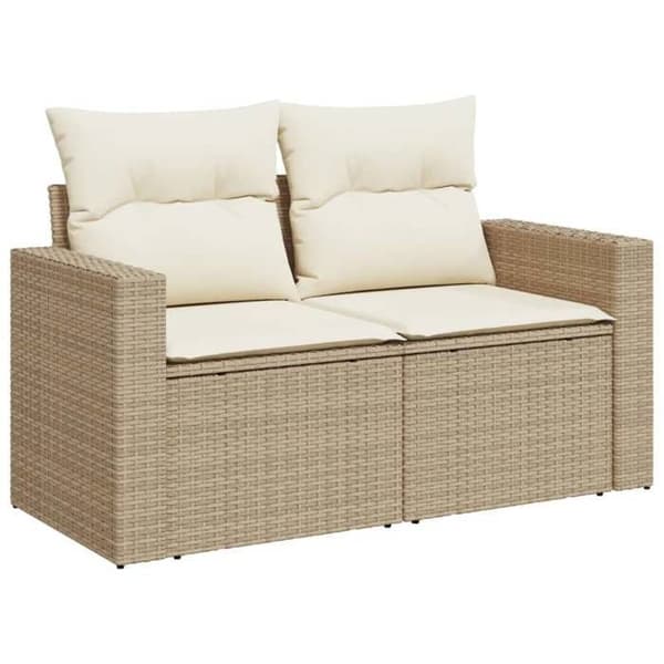 Maison Exclusive - Trädgårdsmöbler med kuddar 7 delar beige flätad resin