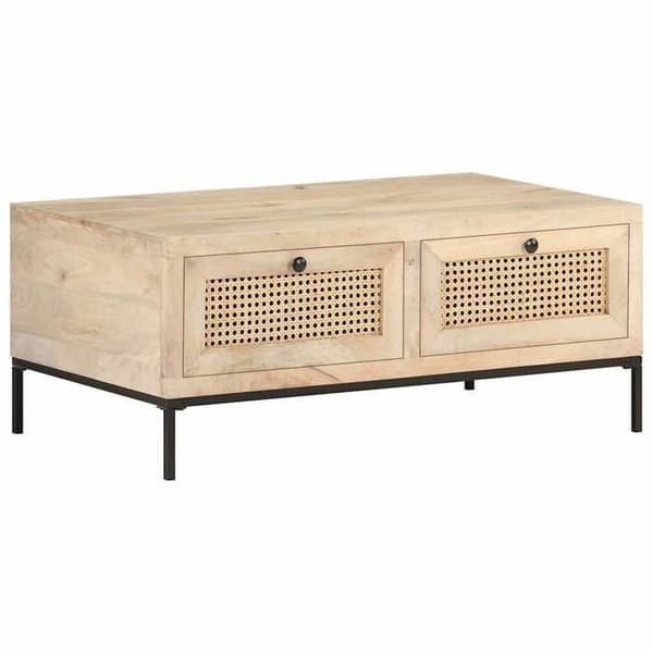Bord - EKSKLUSIV HUS - 90x50x37 cm - Massivt mangotræ - Håndvævet rattan - Stålbase