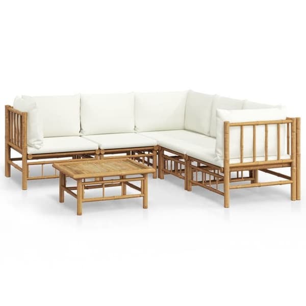 Maison Exclusive - Havegruppe 6 stk med cremehvide puder i bambus