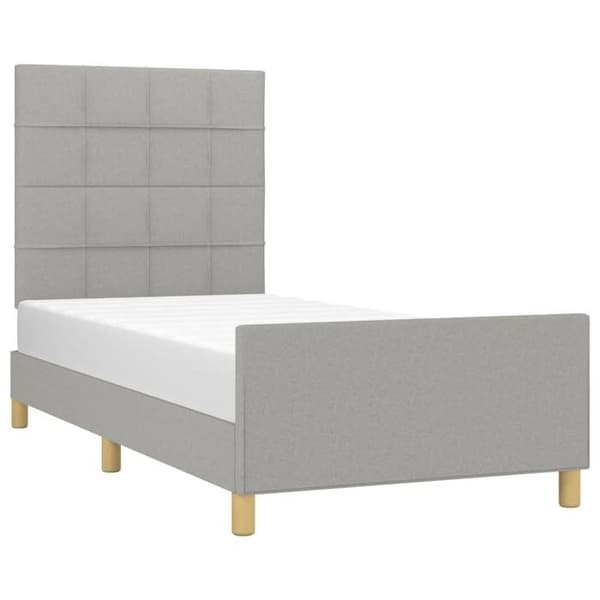 Sengestel - EKSKLUSIV HUS - 80x200 cm - Lys grå - Justerbar hovedgærde - Krydsfiner lameller Ljusgrått