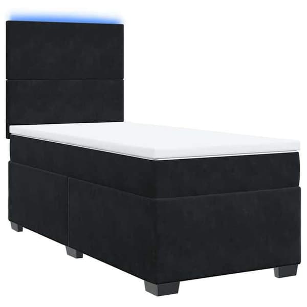 Sengestel med madras - Eksklusiv Hus - Sort - 80x200 cm - Velour - LED-lys