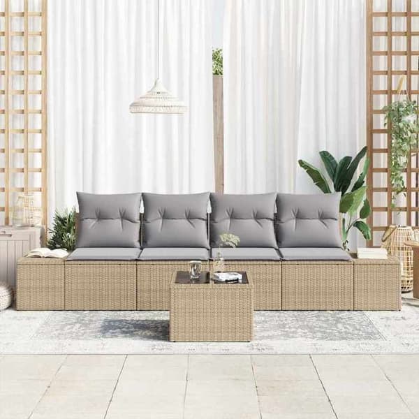 Maison Exclusive - 5 osan beige ja harmaa polyrottinkinen puutarhakalustesetti Beige och grå