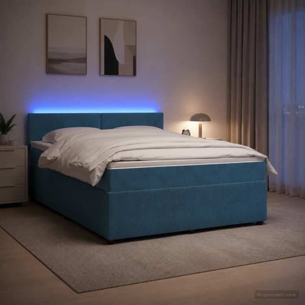 Maison Exclusive - Boxspring säng med madrass Blå 140 x 200 cm Sammet Blå