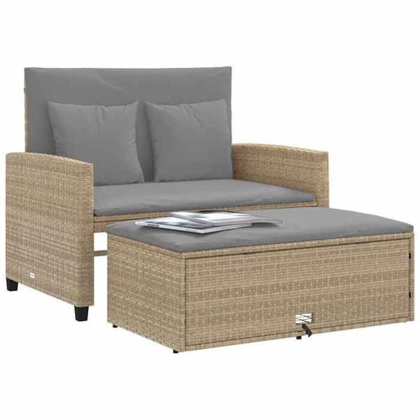 Maison Exclusive - Trädgårdsoffa med kuddar 2 platser beige flätad resin