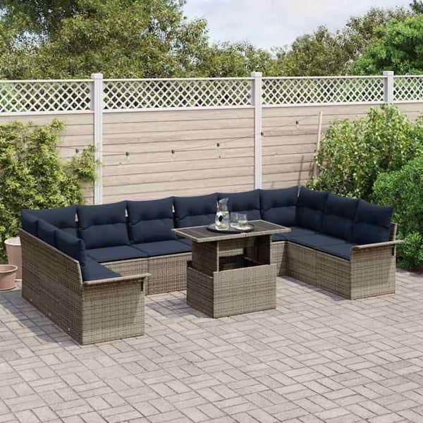 Maison Exclusive - 11 osan puutarhakalustesarja Harmaa Poly Rattan Grå
