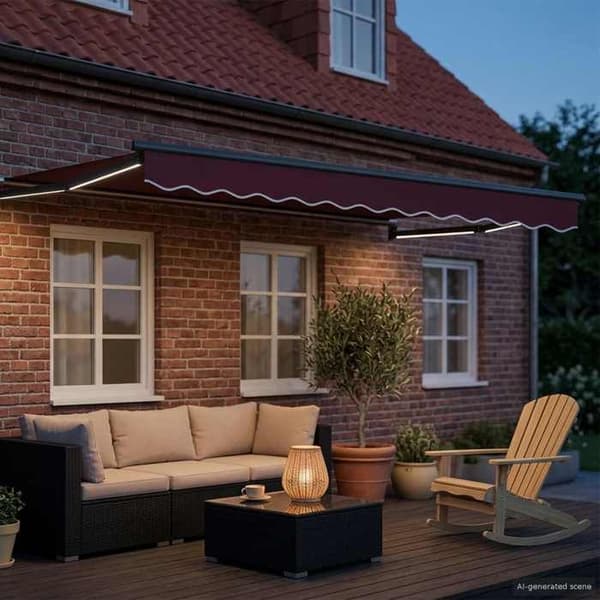 Sammenklappelig markise - EKSKLUSIV HUS - 3 x 2,5 m - Manuel - Indbygget solcelle-LED - Polyester PU dug