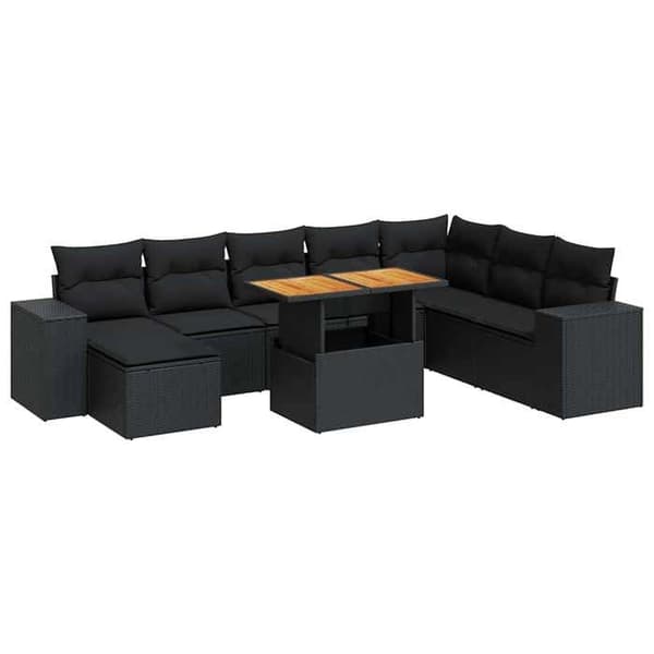Maison Exclusive - Havemøbler med puder 9 stk sort flettet hartræ