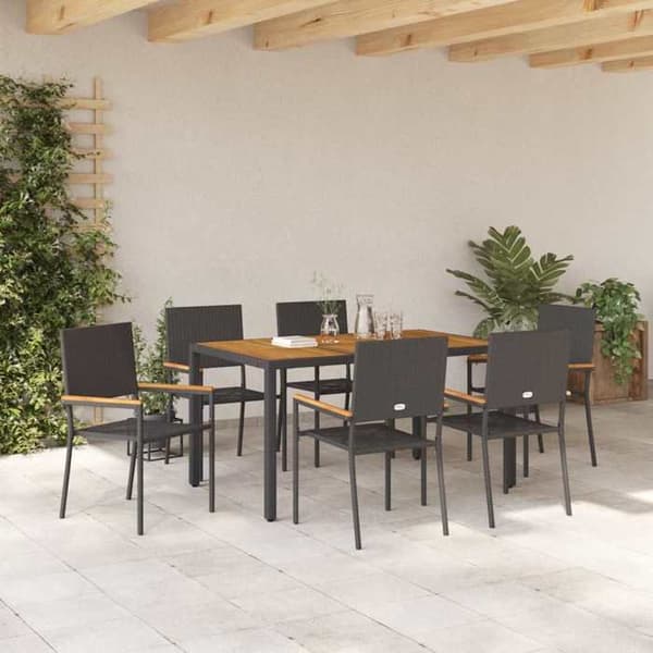Maison Exclusive - 7 pc have spisebordssæt i sort polyrotin Svart