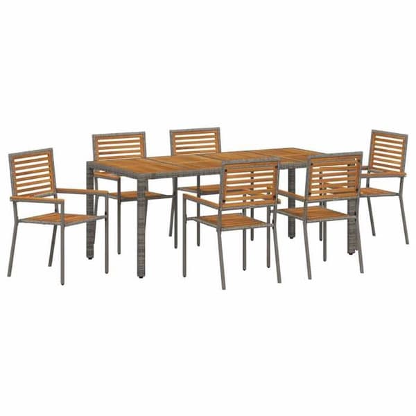 Ensemble bord och stolar - EXKLUSIV HEM - 7 delar - Premium poly rattan - Akacia - Stålram Grå