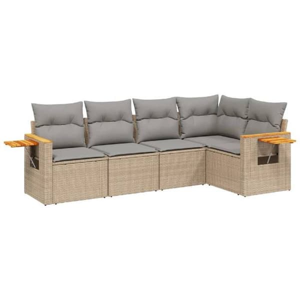 Maison Exclusive - Trädgårdsmöbler med kuddar 5 delar beige flätad resin