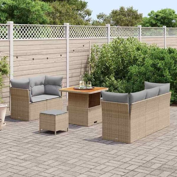 Trädgårdsmöbler - EXKLUSIVT HEM - Set 8 delar - 5 platser - Poly rattan & akacia - Justerbart bord Ej specificerat