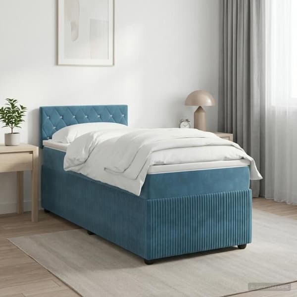 Maison Exclusive - Boxspring seng med madras Mørkeblå 100 x 200 cm Velour Mörkblå
