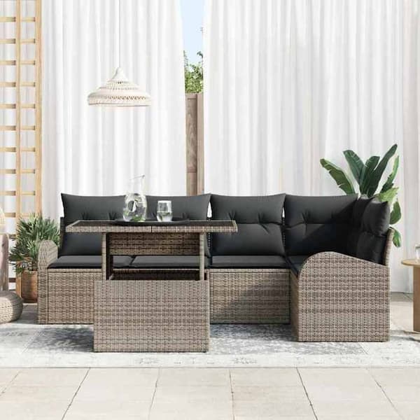 Maison Exclusive - 6-delars trädgårdsoff-set 5-sits Grå Grå