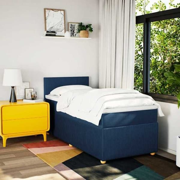 Maison Exclusive - Sengestel med springmadras Blå 90x200 cm Stof