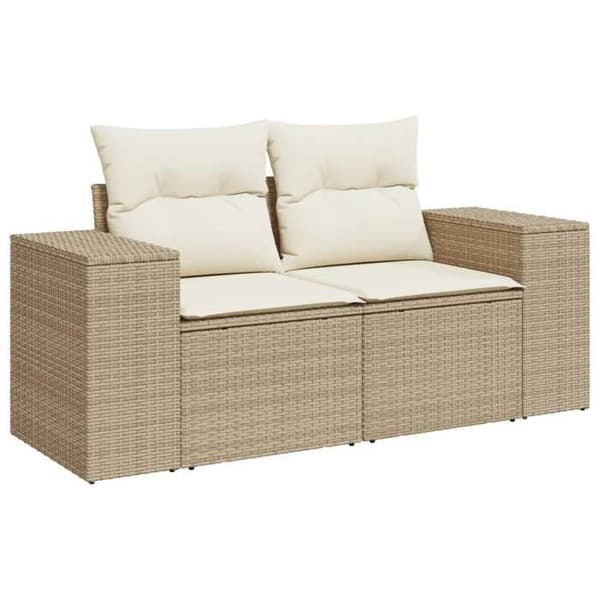 Maison Exclusive - Trädgårdsmöbler med kuddar 7 delar beige flätad resin