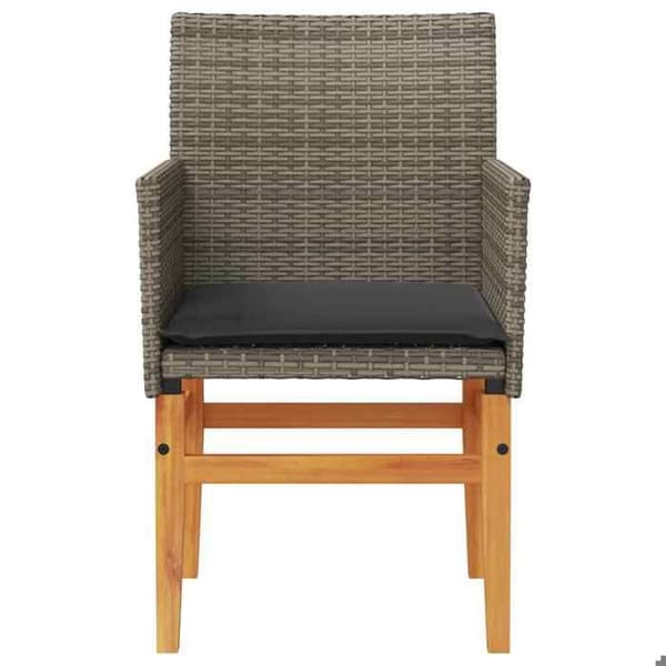 Maison Exclusive - Trädgårdsstolar med kuddar, set om 2, grå vävd resin och trä