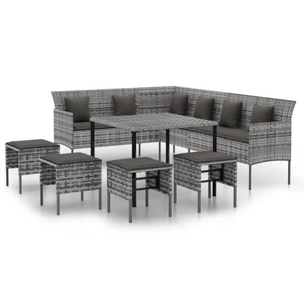 Trädgårdsmöbelset 6 delar - Maison Exclusive - Grå flätad resin - Stålstruktur - Kuddar ingår