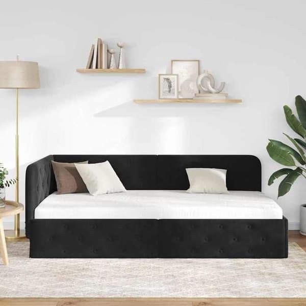 Maison Exclusive - Sort hjørneseng 90 x 190 cm i velour