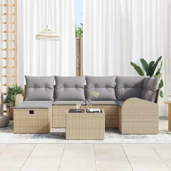 Maison Exclusive - 7 osan sohvasetti vaaleanbeige ja vaaleanharmaa polyrottinki