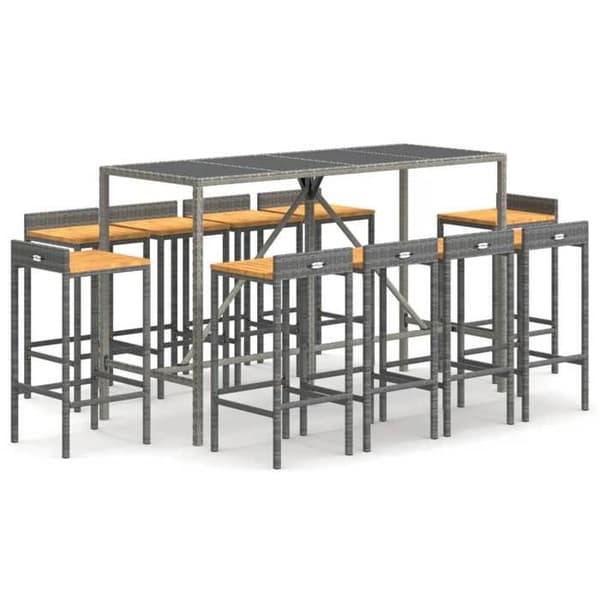 Maison Exclusive - Havebar sæt 11 dele grå poly rattan/masiv akacietræ