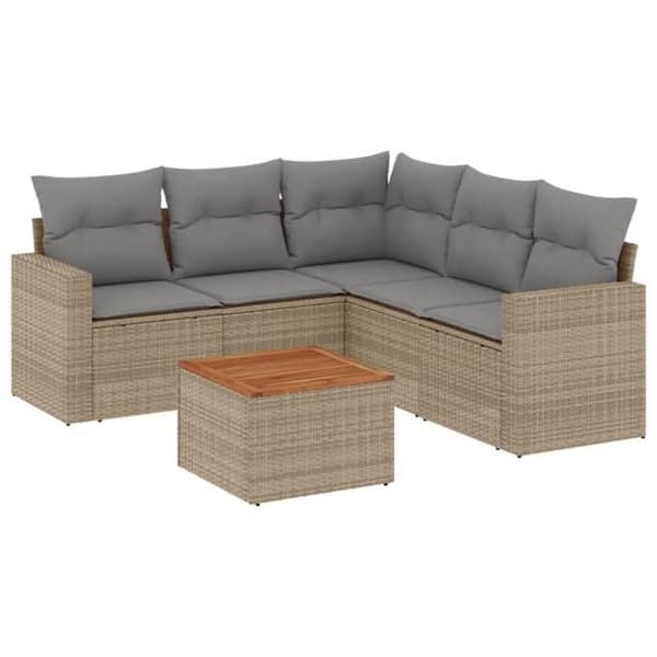 Maison Exclusive - Trädgårdsmöbler med kuddar 6 delar beige flätad resin