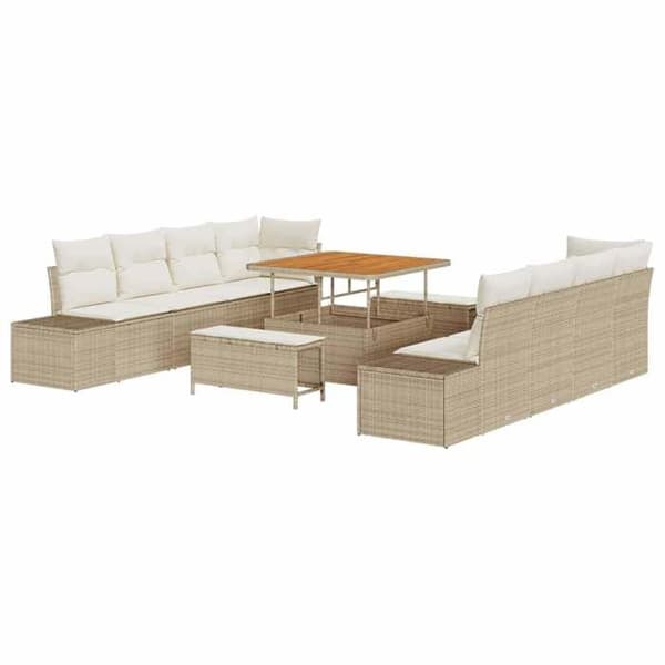 Maison Exclusive - Beige polyrottinkinen puutarhakalustesetti