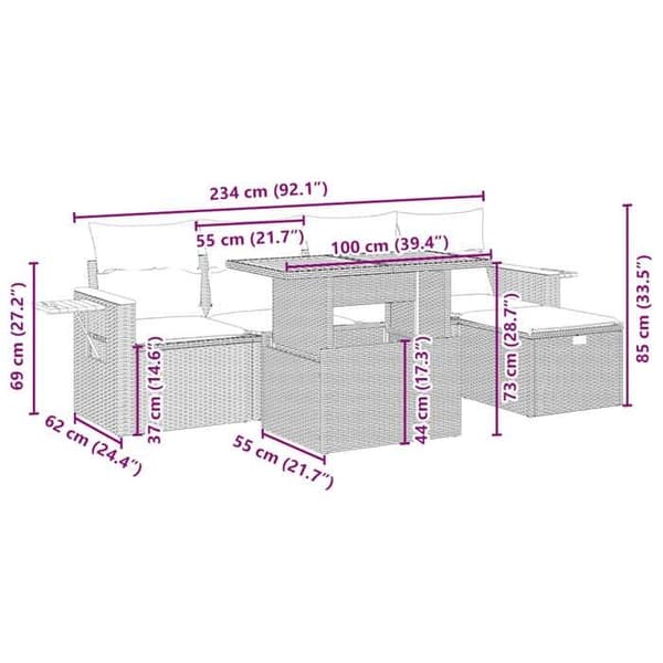 Maison Exclusive - Trädgårdsmöbler med kuddar 6 delar beige flätad resin