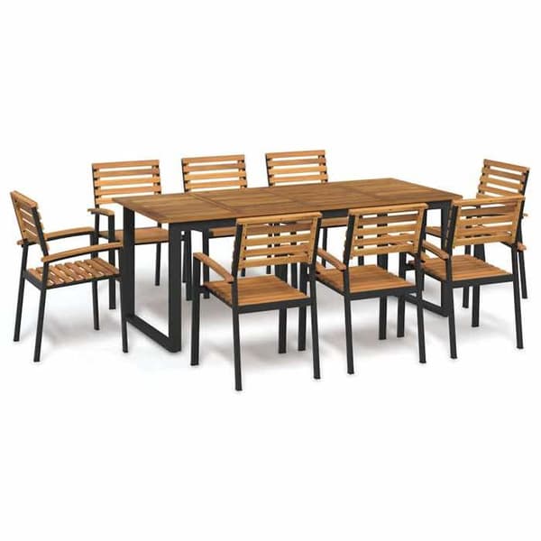 Maison Exclusive - Trädgårdsset 9 delar i solid akaciaträ och metall
