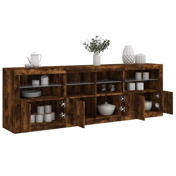 Maison Exclusive - Buffet med LED-lys, røgfarvet eg 202x37x67 cm