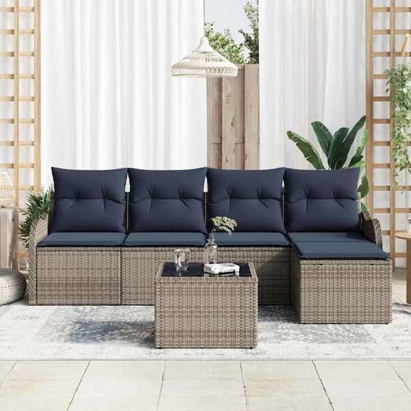 Trädgårdsmöbler - EXKLUSIVT HUS - Rektangulär - Poly rattan grå - Modulär - UV-beständig Grå