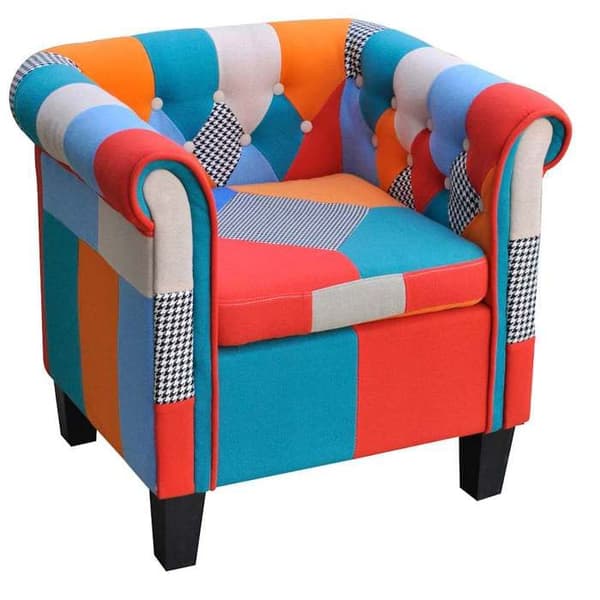 Fåtölj - Patchwork - 100% polyester tyg - Gul - Ergonomisk sits i skum
