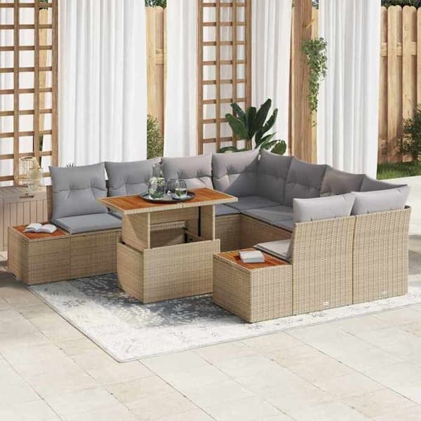 Havemøbler - EKSKLUSIVT HUS - Sæt med 9 dele - Beige - Poly rattan - Rustfrit stålramme beige