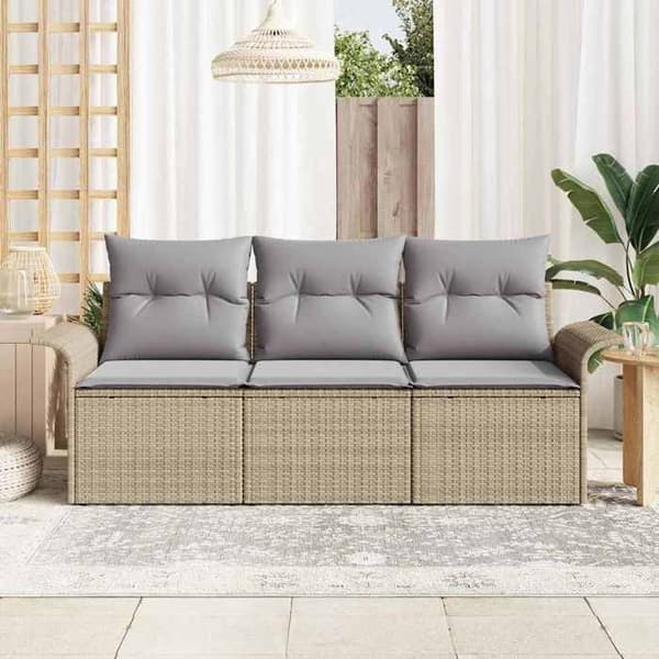 Maison Exclusive - 3 osan beige polyrottinkinen puutarhakalustesetti
