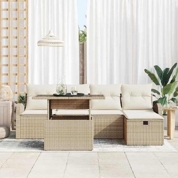 Maison Exclusive - 6 osan beige polyrottinkinen puutarhakalustesetti