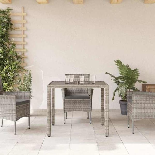 Maison Exclusive - Trädgårdsbord med glasöverdrag Grå 90x90x75 cm Flätad resin Grå