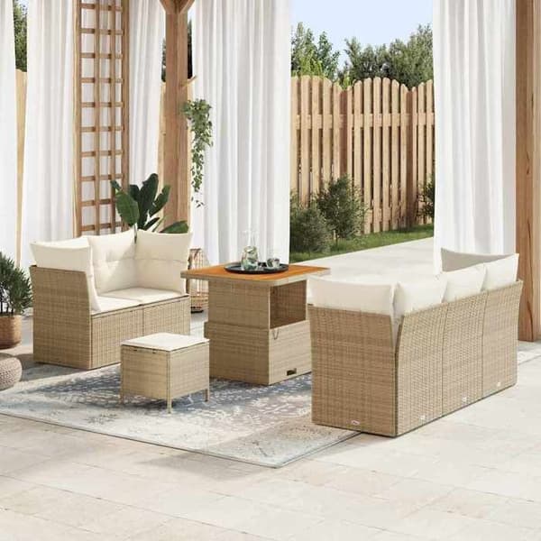Maison Exclusive - 8 osan beige polyrottinkinen puutarhakalustesetti