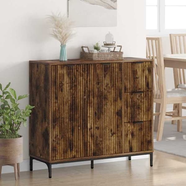 Buffet - EKSKLUSIVT HUS - 89,5x33x82 cm - Røget eg - Ingeniørtræ - Vægmontering mod væltning Rökt ek