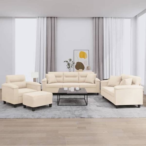 Maison Exclusive - 4-delars soffgrupp med kuddar Beige Mikrofiber tyg beige