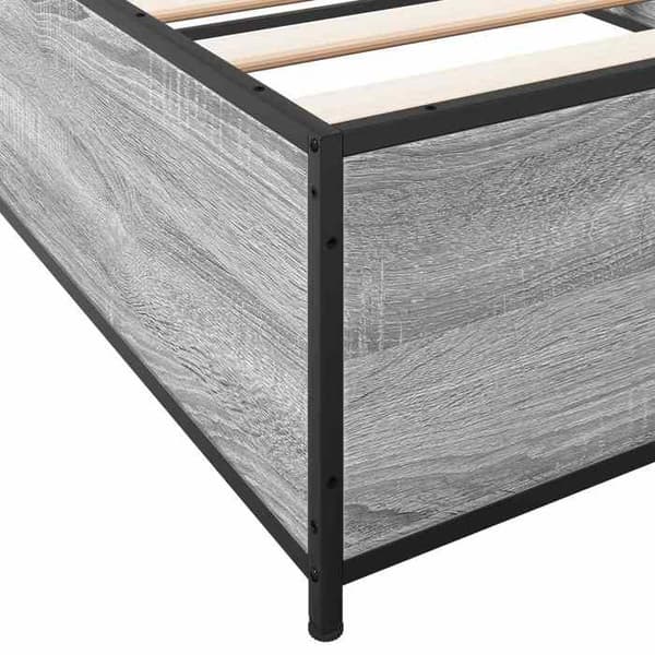 Sengestel - EKSKLUSIV HUS - Sonoma grå - Ingeniørtræ - Sorte stålben - Stive lameller 80 x 200 cm Sonoma grå