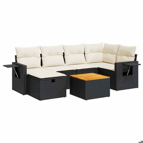 Maison Exclusive - Havegruppe 7 dele med sorte puder i flettet harv