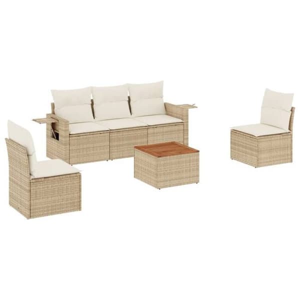 Maison Exclusive - Trädgårdsmöbler med kuddar 6 delar beige flätad resin beige