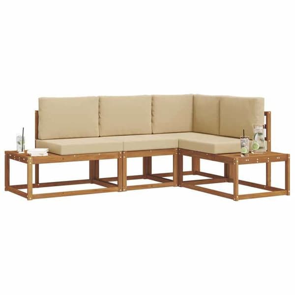 Udendørs sofa sæt - EKSKLUSIV HUS - 4 stk - Massivt akacietræ - Modulær - Beige/Brun beige
